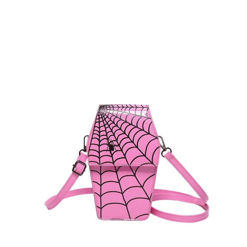 Halloween Women's Small Pu Leather Spider Web Vintage Style Streetwear Square Magnetic Buckle Shoulder Bag