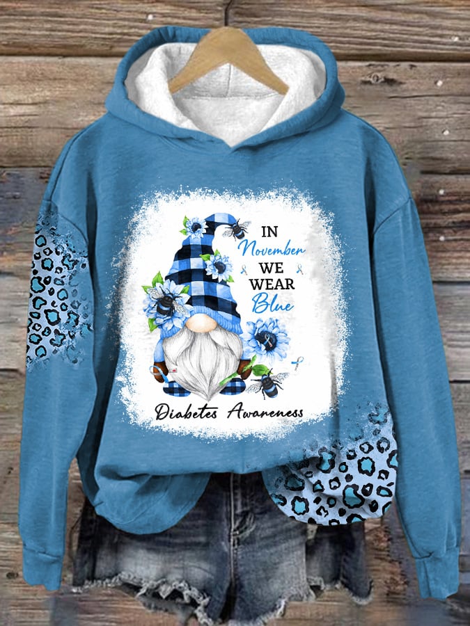 Retro Awarenes In November We Wear Blue Gnome Sunflower Print Hoodie