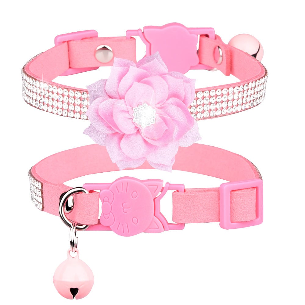 Rhinestone Flower Bell Pet Collar