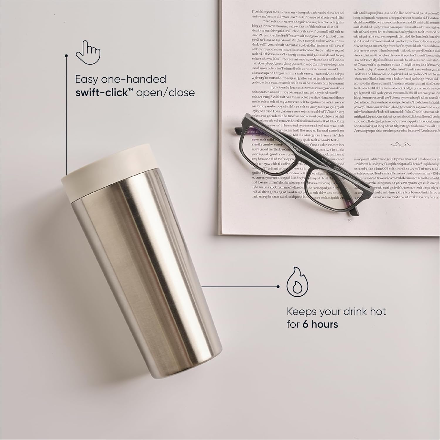 Circular & Co Thermal Stainless Steel Travel Mug - 8oz/227ml - Insulated Reusable Coffee Cup - 100% Leakproof & Lockable - 6 Hours Hot/Cold - Push Top, One Hand Open, 360 Drinking Coffee Tumbler