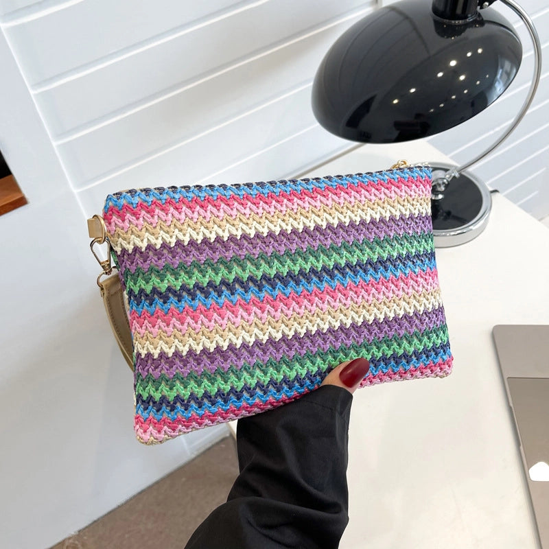Straw Color Block Weave Square Evening Bags
