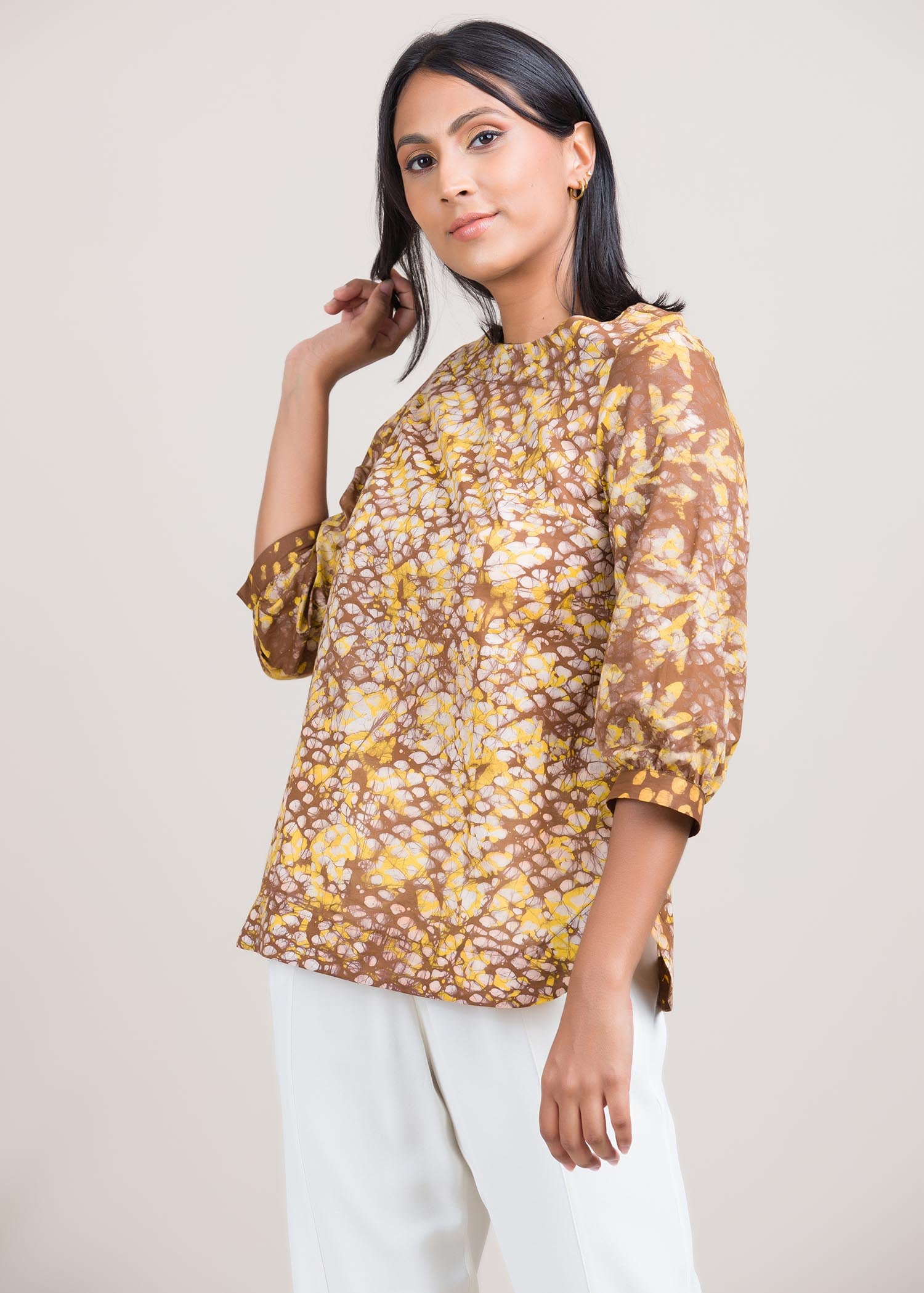 spots batik printed blouse