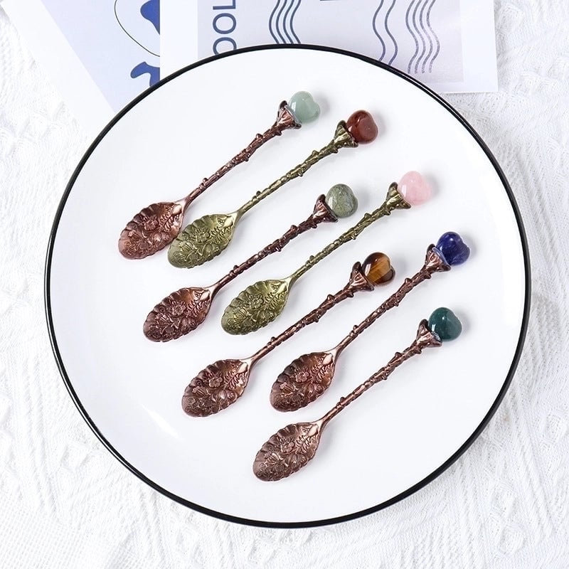 Natural Crystal Mini Love Bronze Long Handle Creative Spoon
