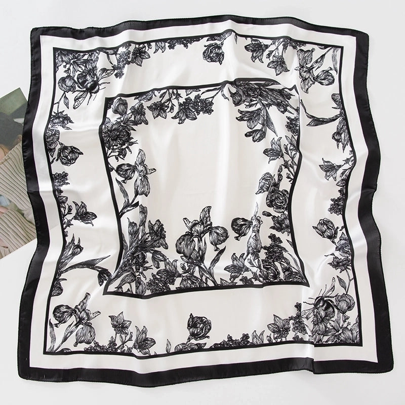 Women's IG Style Shamrock Flower Satin Printing And Dyeing Printing Flowers Silk Scarf