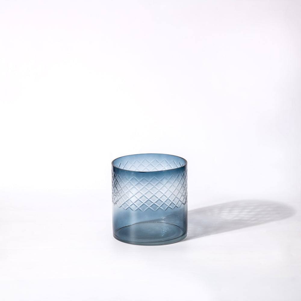 Seline Textured Glass Hurricane Small - Indigo