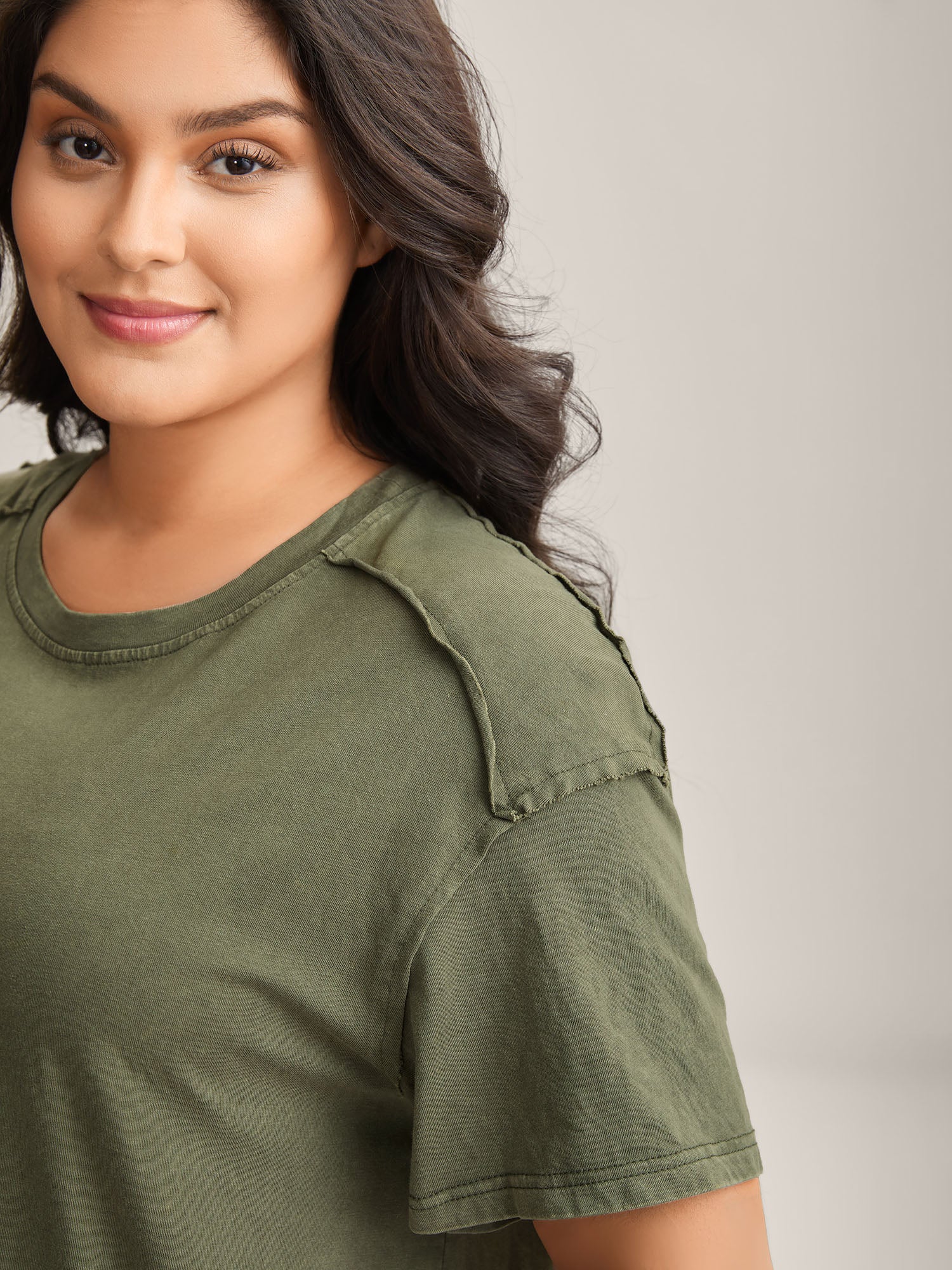 Cotton Vintage Frayed Hem Crew Neck T-Shirt