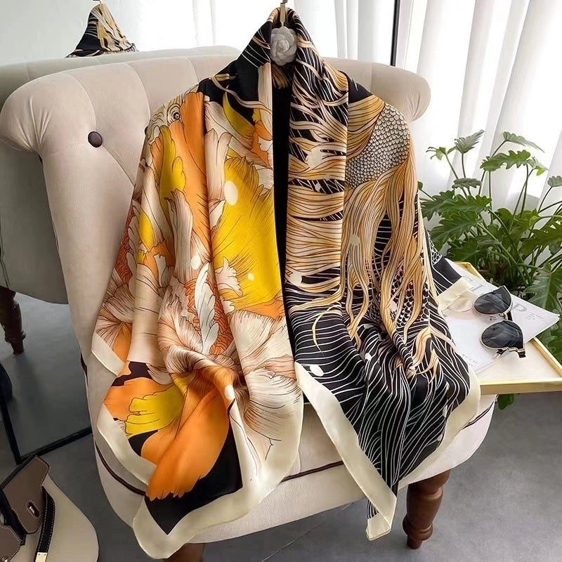Women's Vintage Style Letter Color Block Polyester Silk Scarves