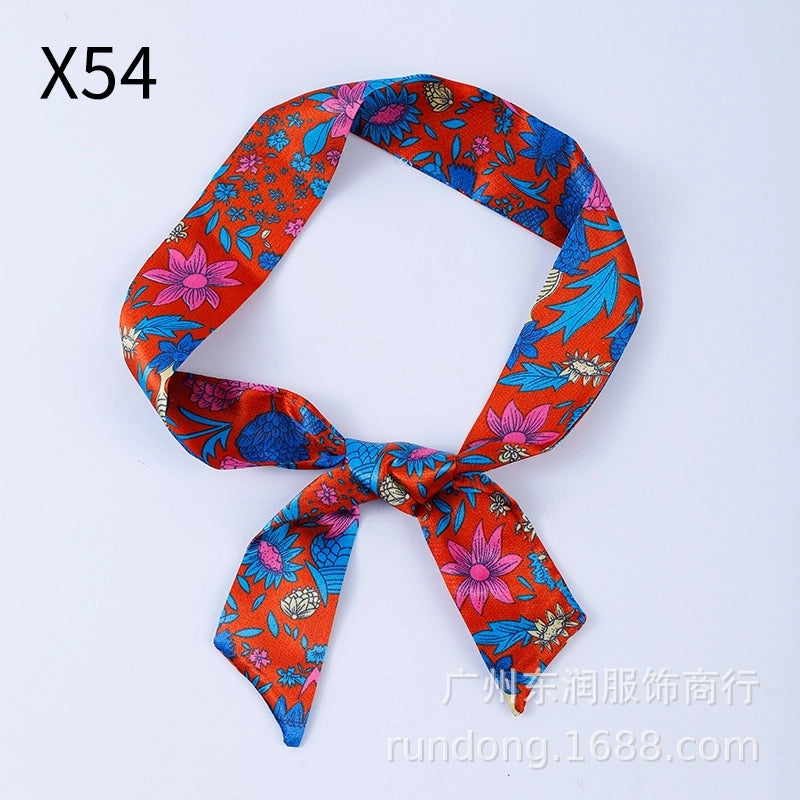 Silk Scarf Long Beveled Small Silk Scarf Double-layer Hair Belt Ribbon Decoration Tie Bag Hand Gift Box Silk Scarf