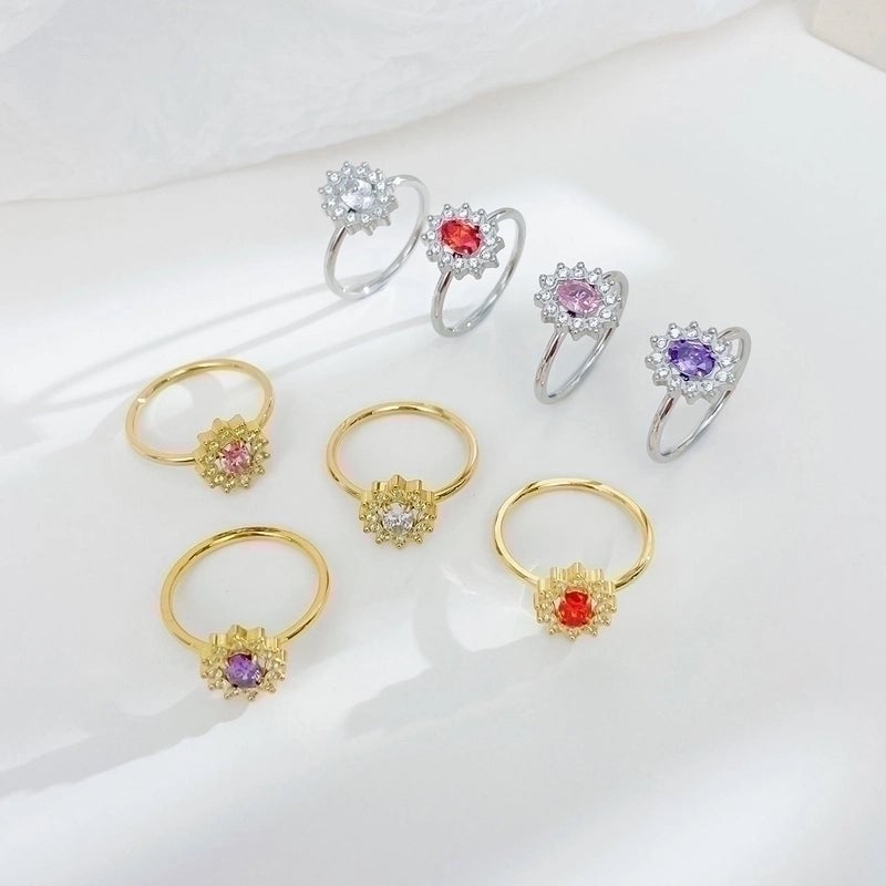 IG Style Shiny Flower 304 Stainless Steel Zircon White Gold Plated Gold Plated Plating Inlay Rings