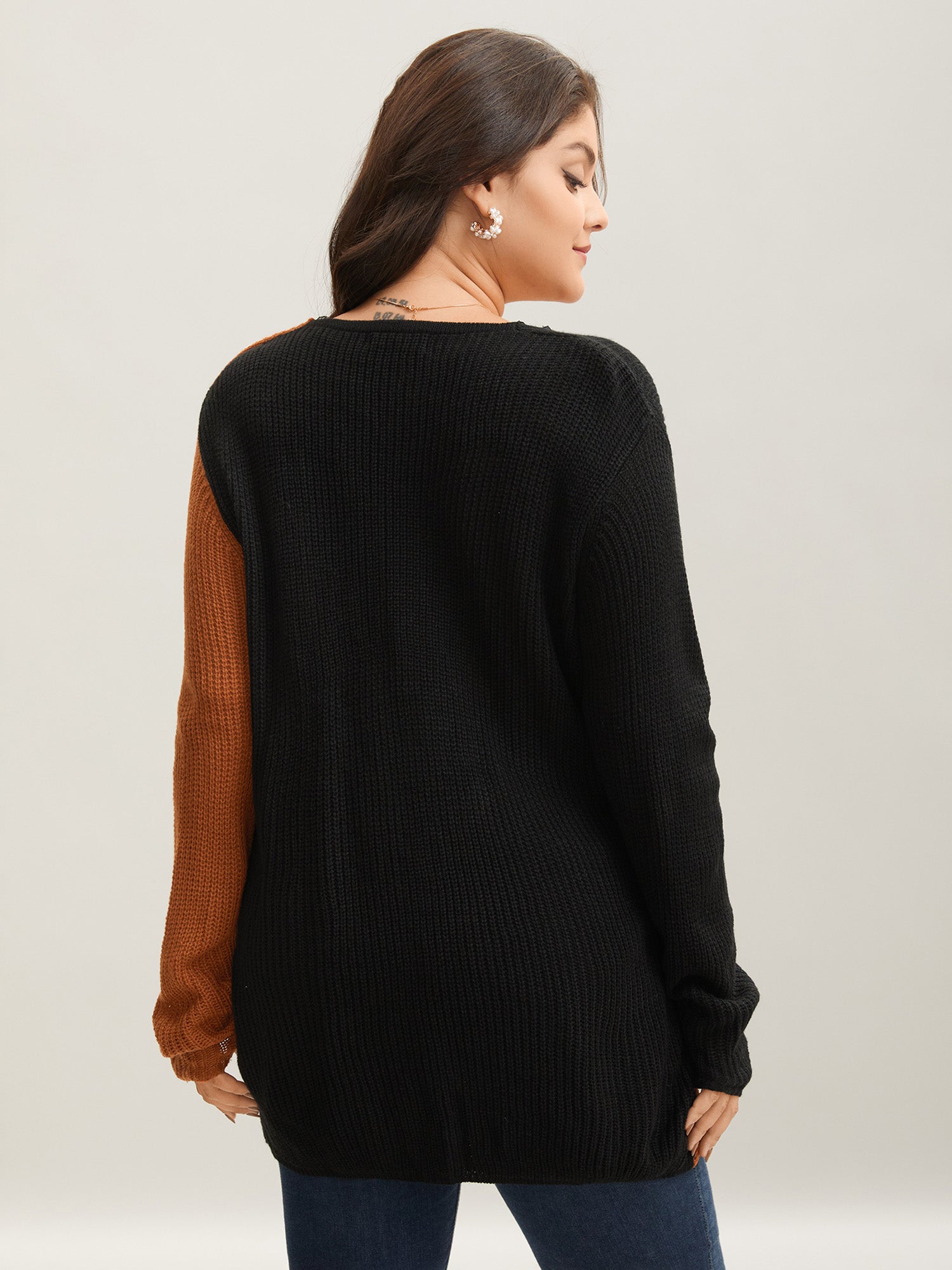 Colorblock Contrast Pointelle Knit Lace Crisscross Knit Top