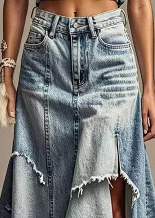 Modern Light Blue Asymmetrical Pockets High Waist  Summer