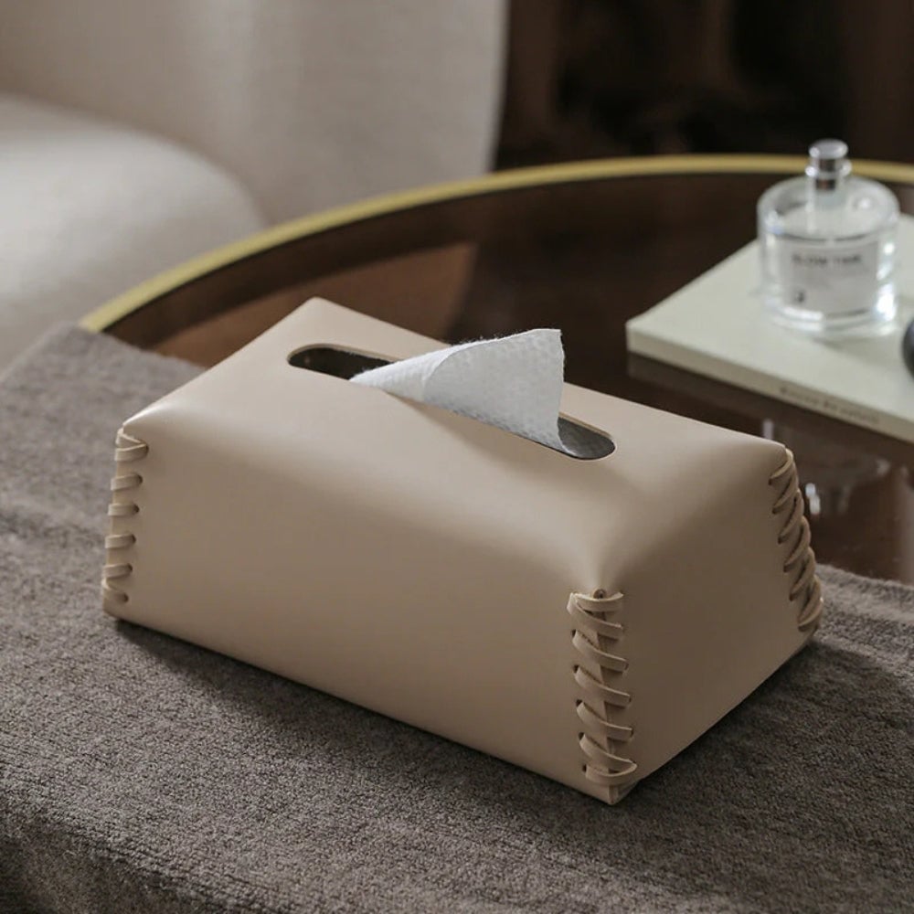 Stitched Leather Tissue Box Holder