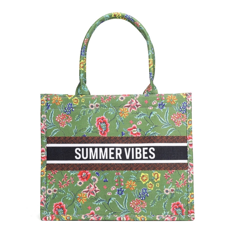 Women's Canvas Animal Letter Flower Elegant Embroidery Square Zipper Tote Bag