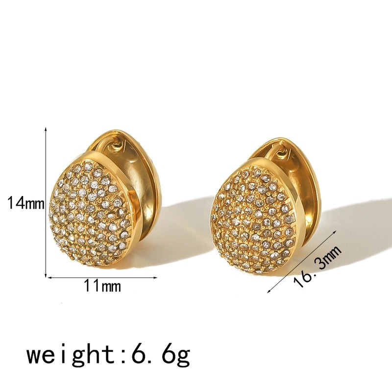 1 Pair Elegant Oval Enamel 304 Stainless Steel 18K Gold Plated Ear Studs
