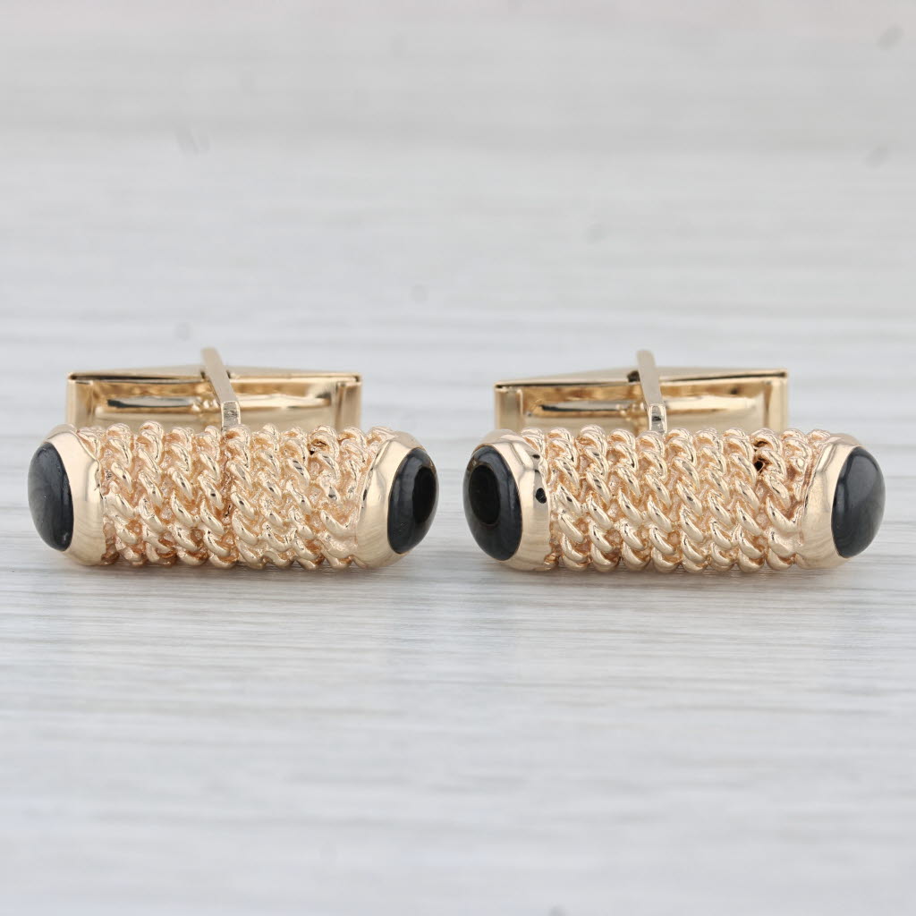 Black Star Sapphire Cufflinks 14k Yellow Gold Folding Backs Vintage