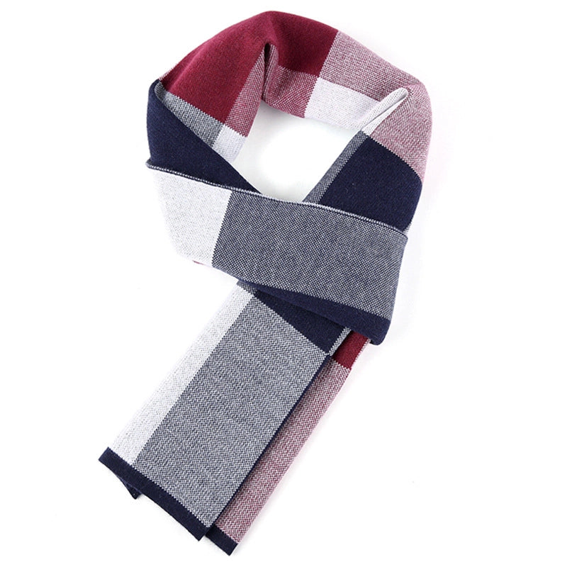 Autumn And Winter Scarf Long Fashion Warm Padded Plaid Men's Scarf Knitted Scarf Factory Outlet