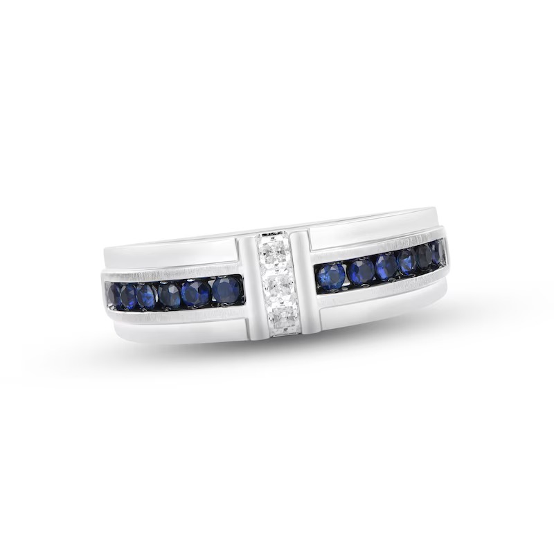 Now + Forever Men's Diamond & Sapphire Wedding Band 1/5 ct tw Square-cut 10K White Gold