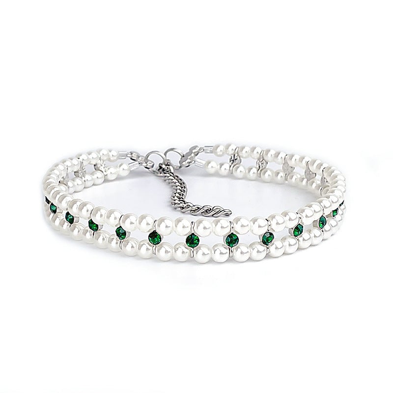 Rhinestone Pearl Princess Pet Necklace
