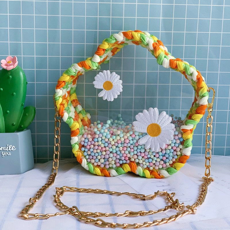 Women's Small Arylic Flower Cute Round Open Crossbody Bag