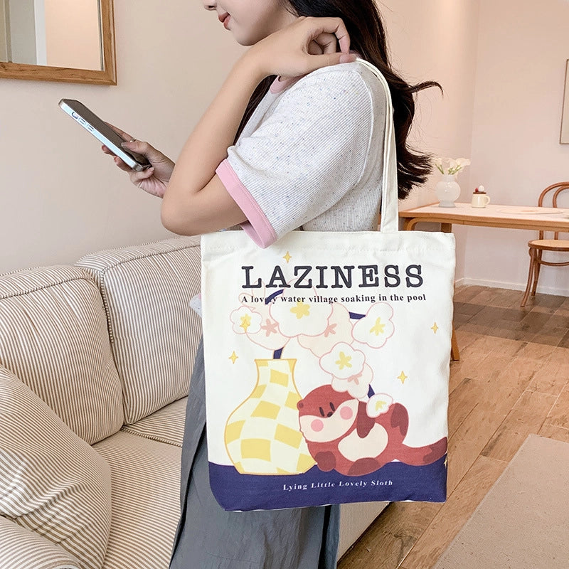 Women's Medium Canvas Cartoon Cute Square Zipper Shoulder Bag