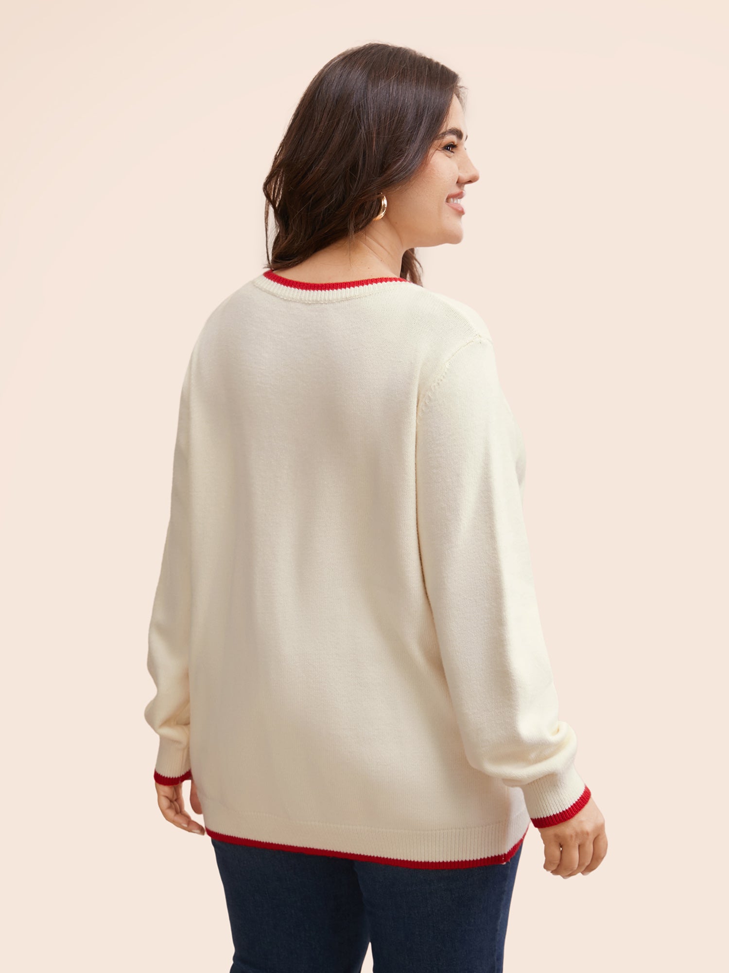 Tomato Pattern Embroidered Contrast Trim Pullover