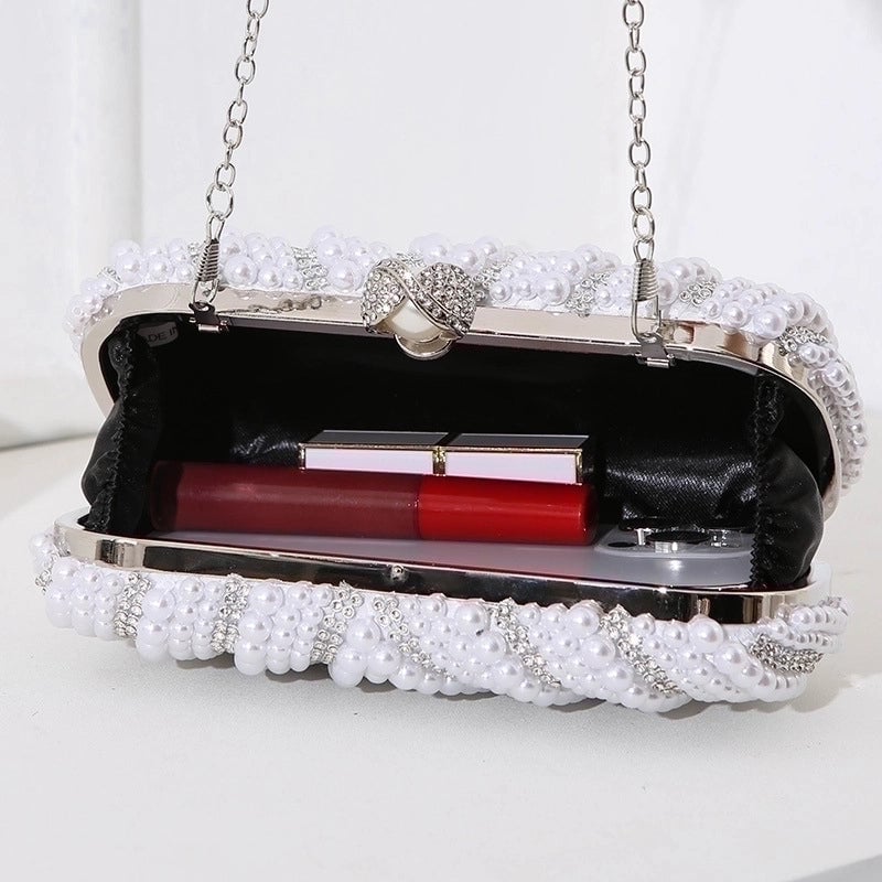 White Black Polyester Water Droplets Square Evening Bags