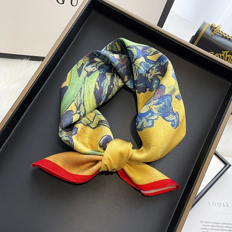 Women's Elegant Geometric Satin Printing Silk Scarves
