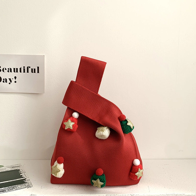 Christmas Women's Medium Polyester Christmas Hat Star Streetwear Square Open Handbag