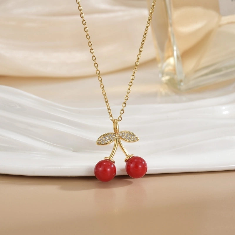 Minimalist Cherry Titanium Steel Plating Pendant Necklace
