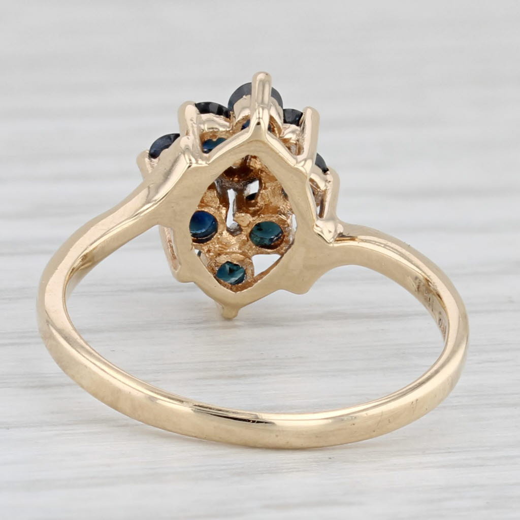 0.65ctw Blue Sapphire Diamond Flower Cluster Ring 10k Yellow Gold Size 6