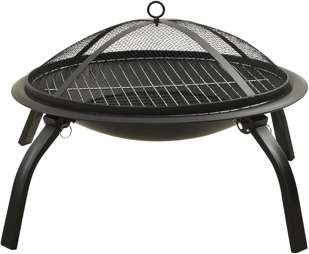 2-In-1 Fire Pit And BBQ With Poker 56x56x49 Cm Steel. With Colour Black