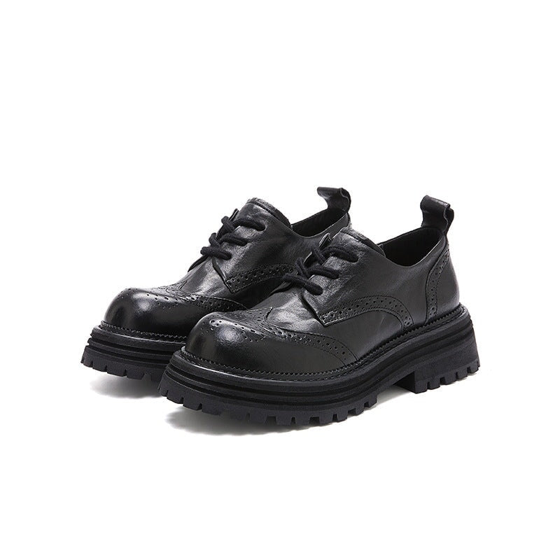 Handmade Leather Chunky Wingtip Full Brogue Oxfords for Women in Brown/Black