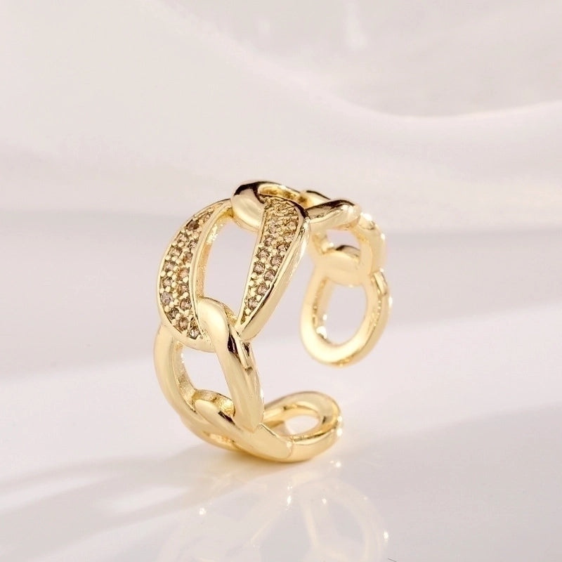 Classic Style Geometric Copper Plating Inlay Zircon 18k Gold Plated Open Ring
