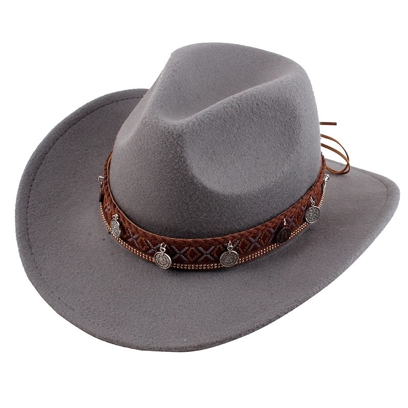 Ethnic Style Topper Hat Western Cowboy Hat Tibetan Tibetan Performance Hat Woolen Hat Central Retro Woolen Hat