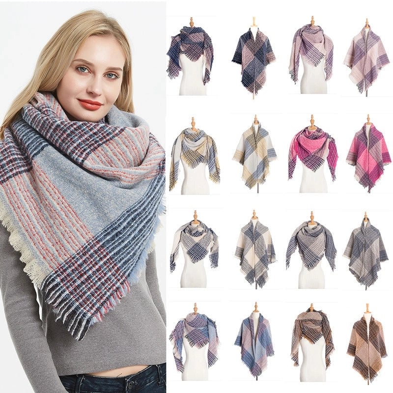 Autumn And Winter New Ring Yarn Thickened Double-sided Lattice Prick Scarf Scarf Women's Scarf Shawl Manufacturers