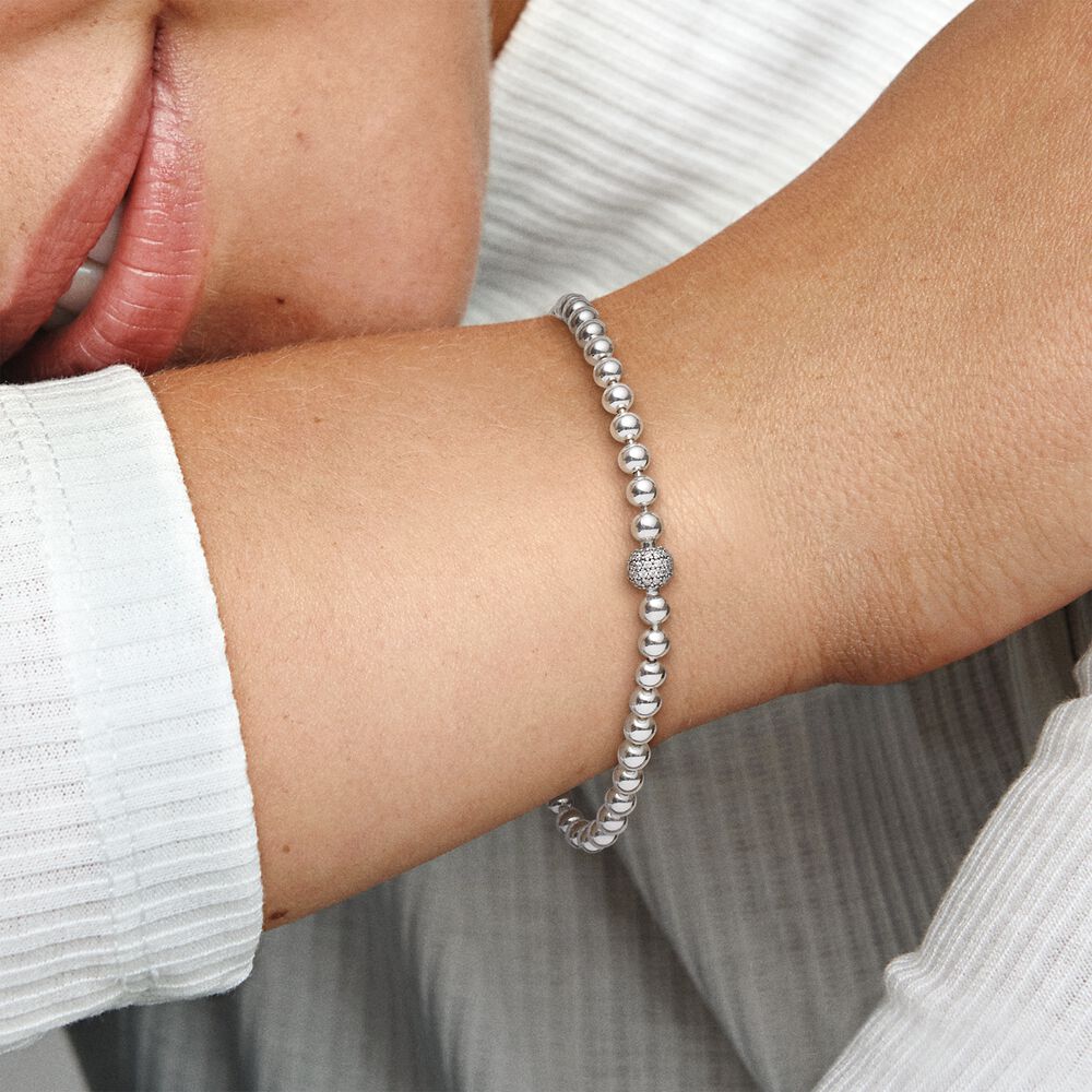 Beads & Pave Sterling Silver Pandora Bracelet