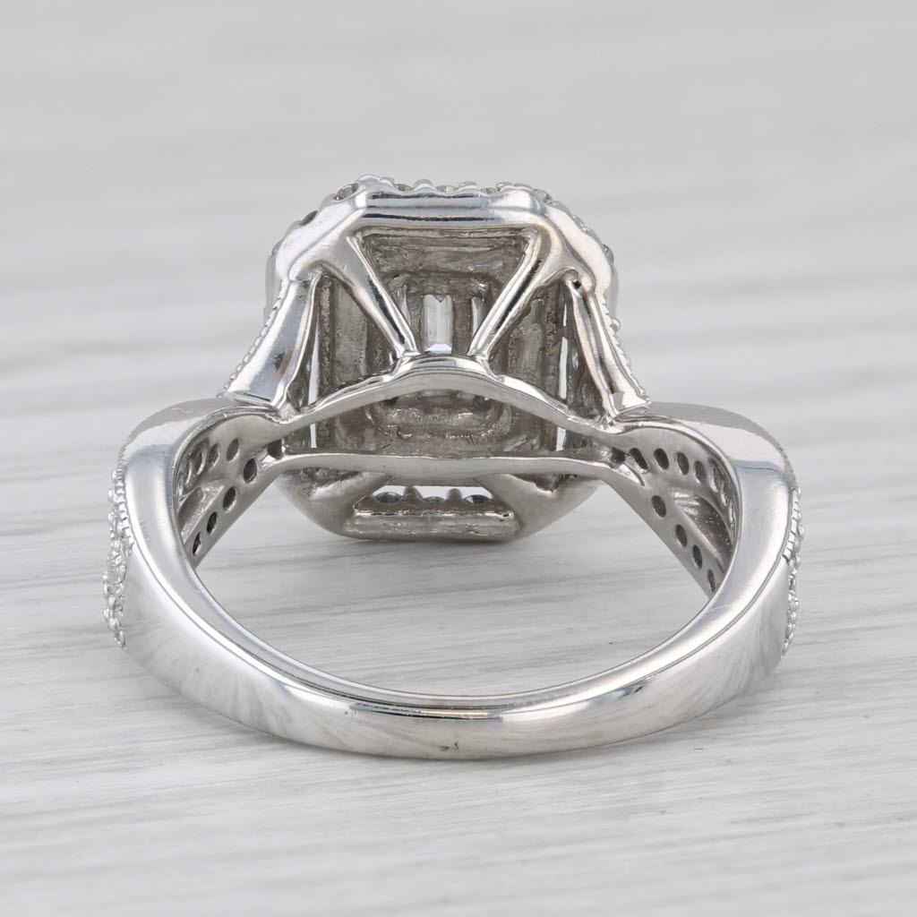 0.90ctw Diamond Double Halo Engagement Ring 14k White Gold Size 7