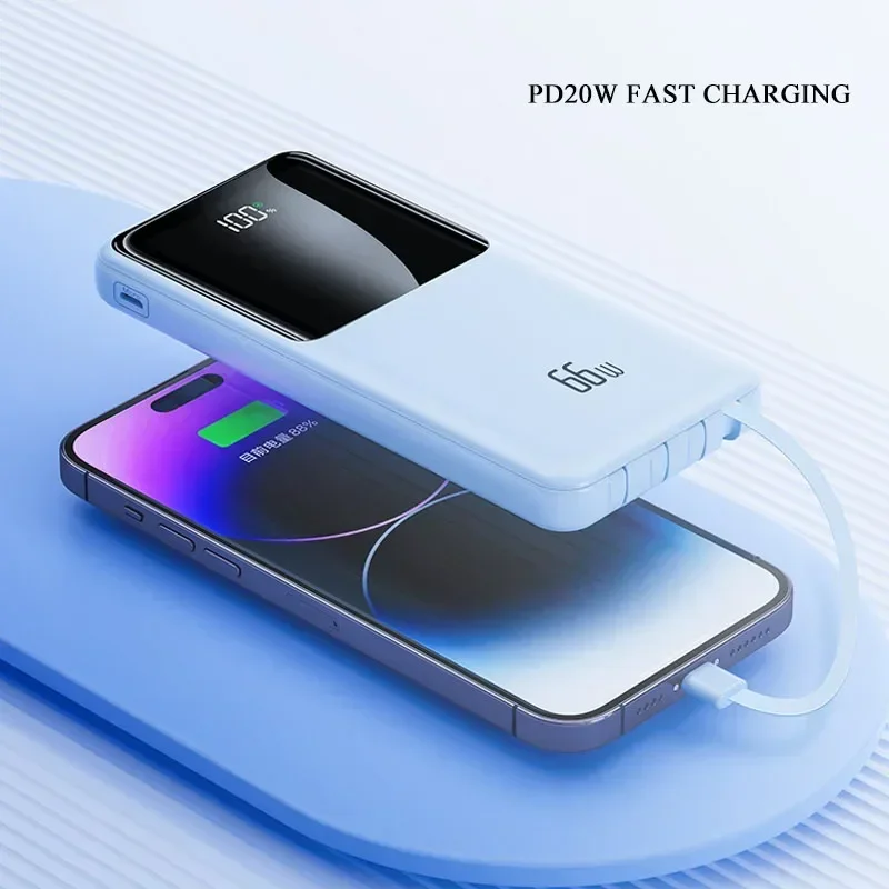 100000mAh 66W Power Bank Super Fast Charging Powerbank Portable Mobile Power with 4 Wire for IPhone 16 Samsung HUAWEI and Xiaomi