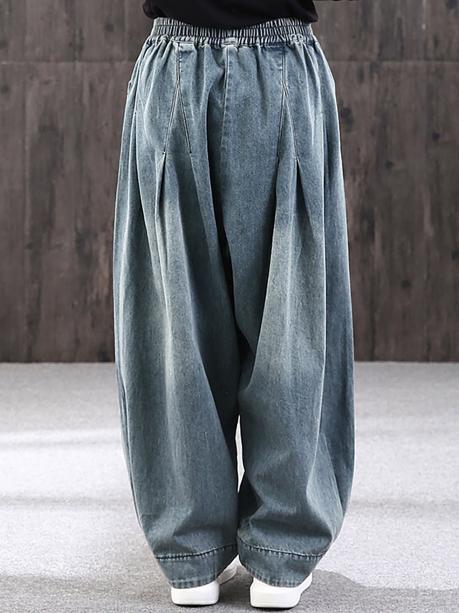 Plus Size - Simple Pure Color Loose Denim Jeans