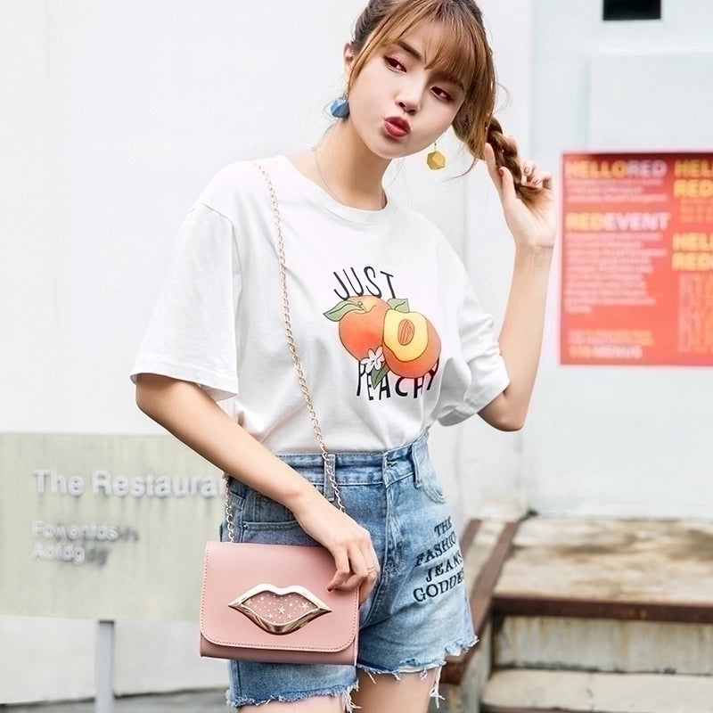 Women's Small Pu Leather Lips Streetwear Square Magnetic Buckle Shoulder Bag Crossbody Bag Chain Bag