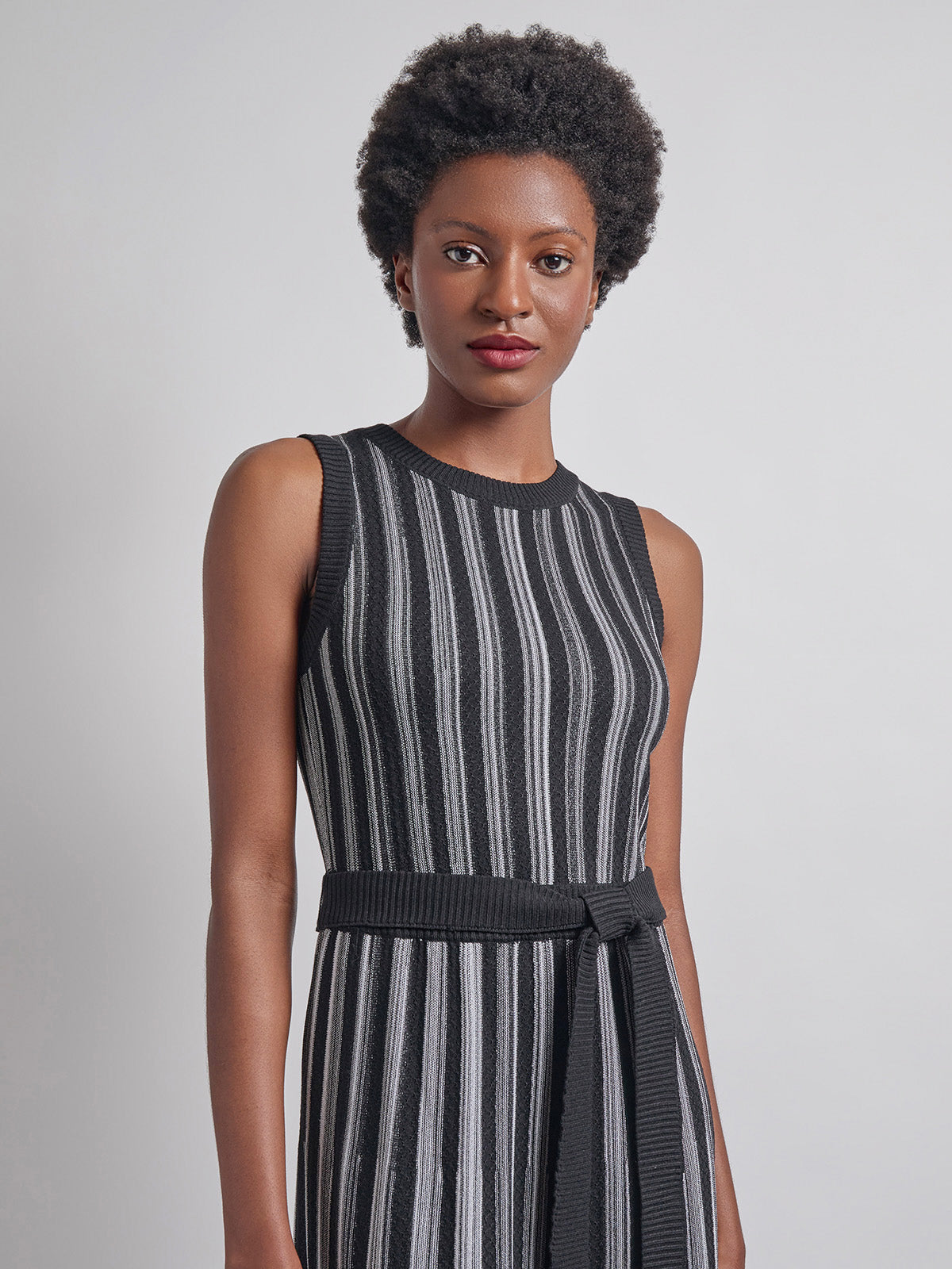 Sleeveless Soft Ribbed Knit Belted Maxi Dress - Modern Fit