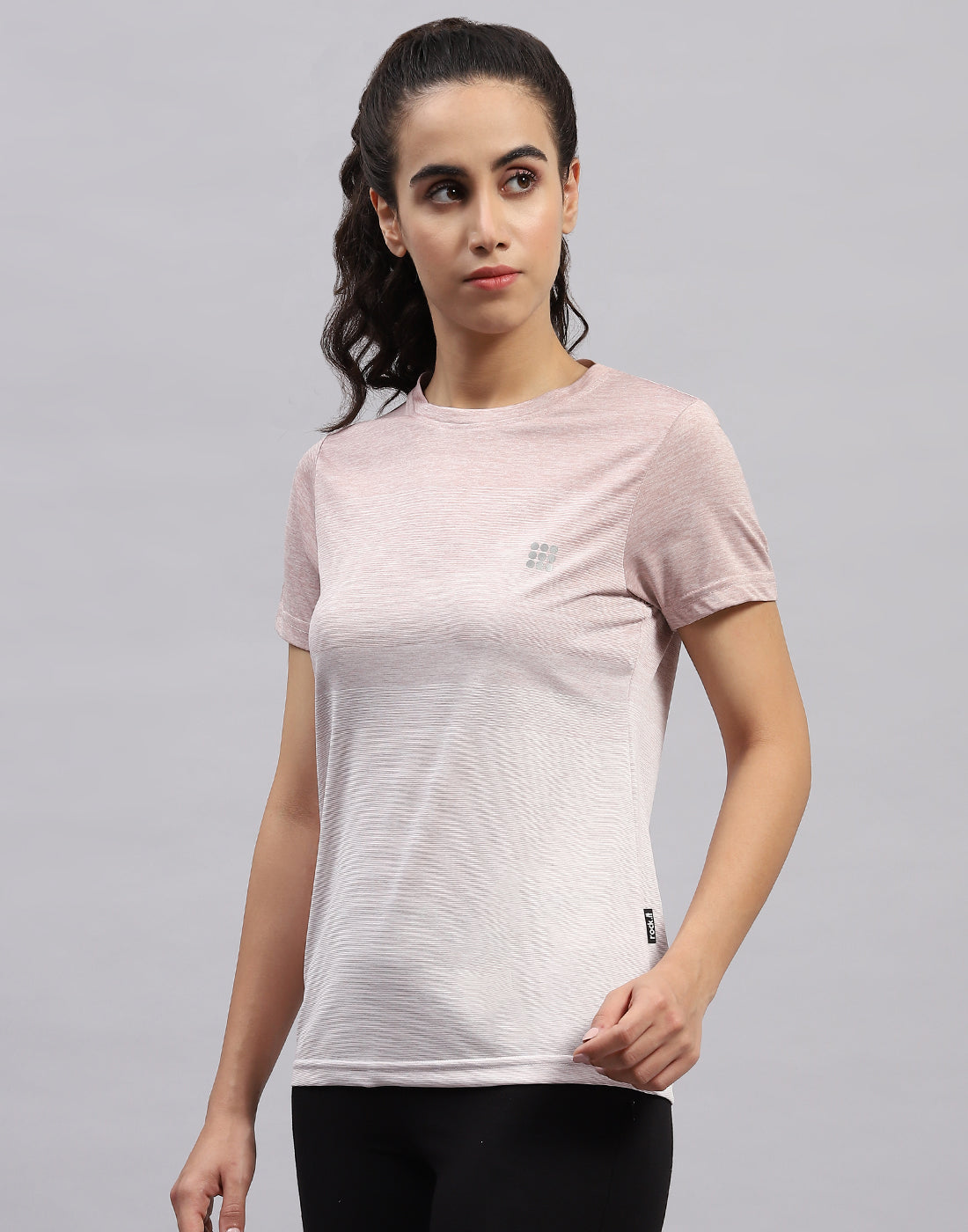 Women Pink Stripe Round Neck Half Sleeve Top