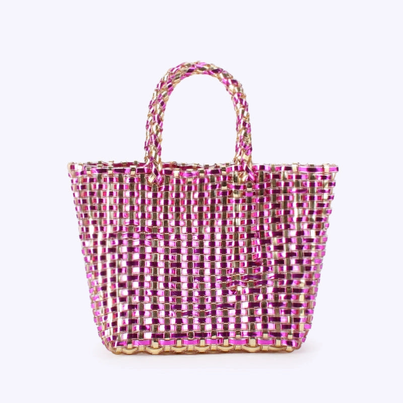 Women's Small PVC Solid Color Elegant Streetwear Weave Square Open Straw Bag