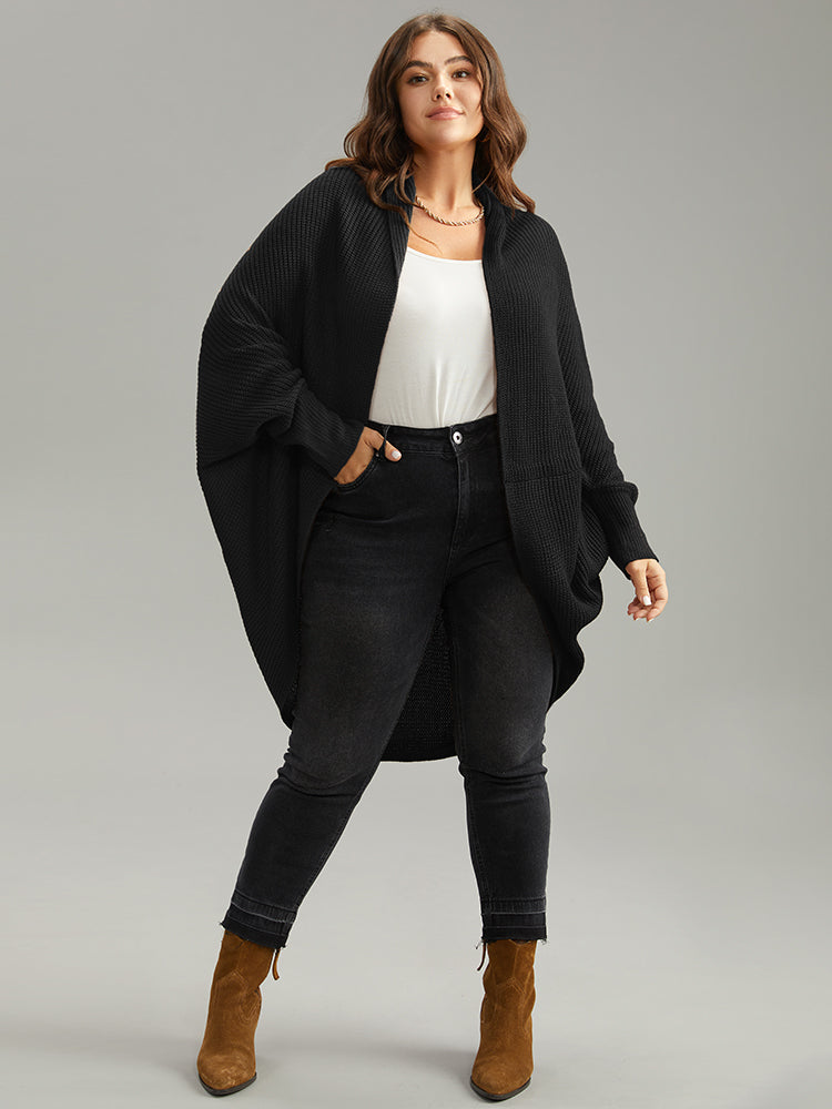 Solid Dolman Sleeve Arc Hem Cardigan