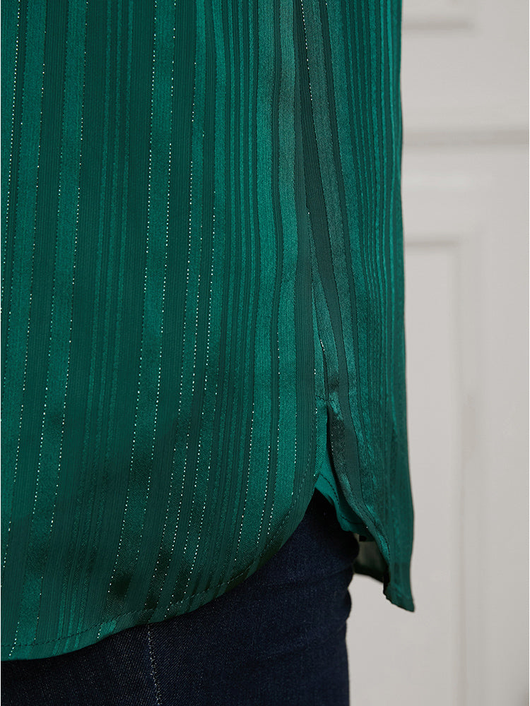Glitter Striped V Neck Button Detail Blouse