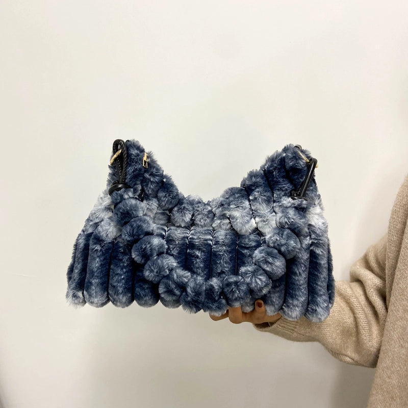Plush Hand-Carrying Bag Large Capacity Trendy Furry Underarm Women's Bag Textured Tote Bag