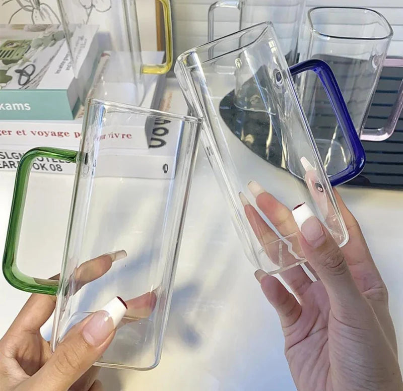 Square Glass Cup With Bamboo Lid and Straw