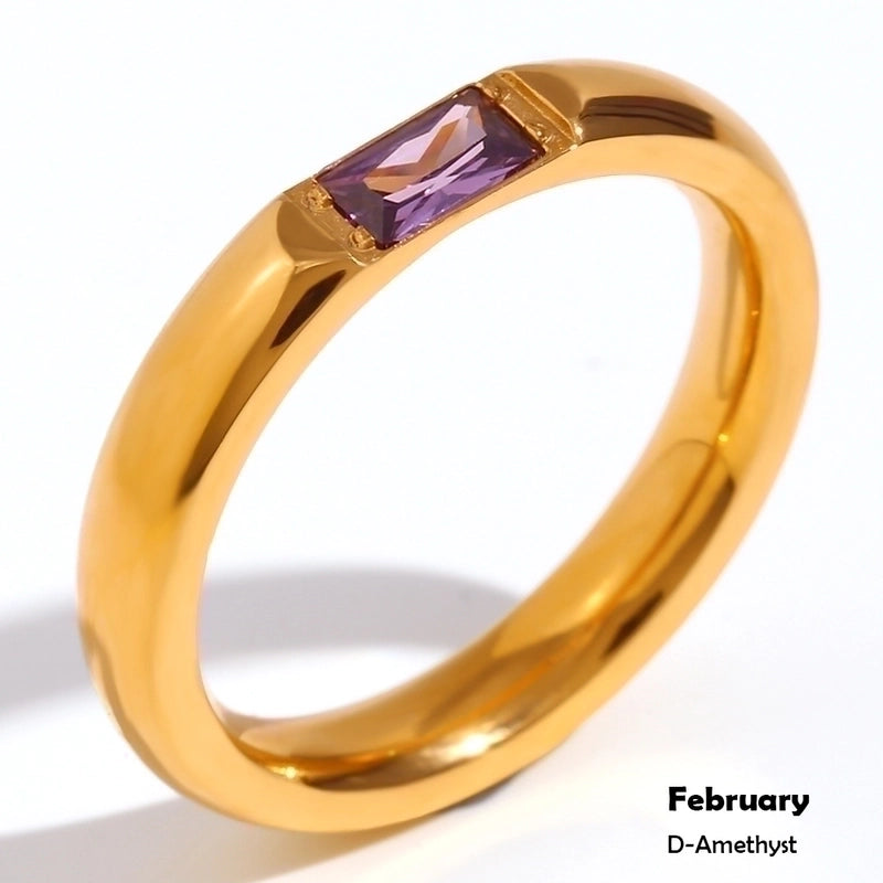 Fashion Rectangle 304 Stainless Steel Birthstone Zircon 18K Gold Plated Plating Rings