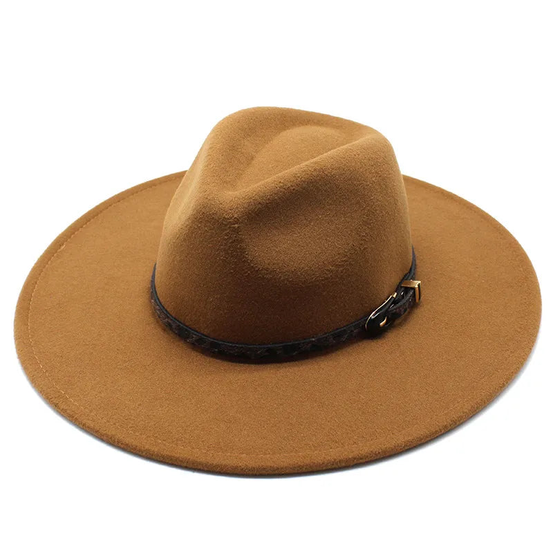 New Autumn And Winter Wool 9.5cm Big Brim Jazz Hat Men's And Women's Heart Top Chain Hat Felt Hat