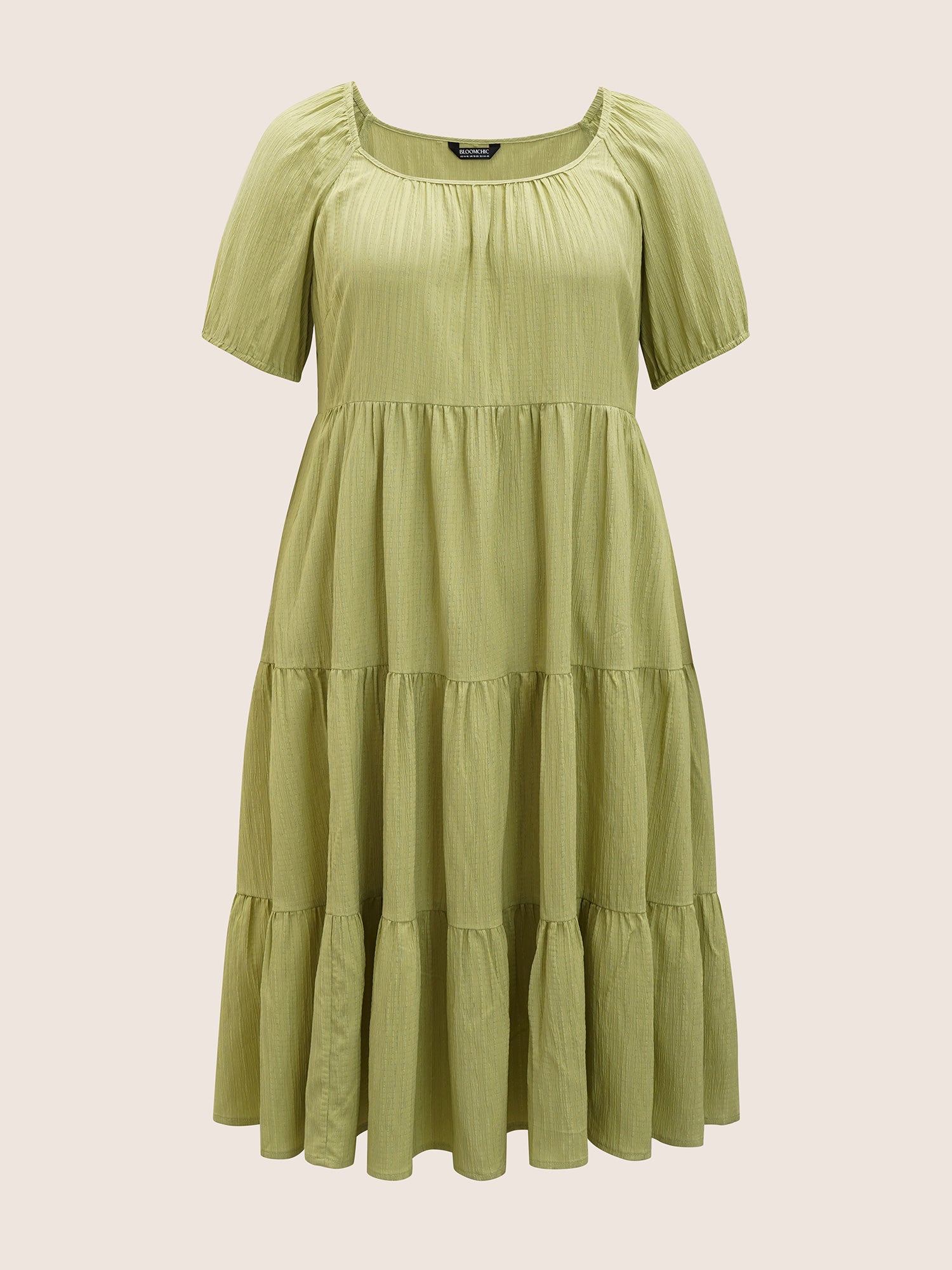 Texture Gathered Ruffle Layered Hem Midi Dress